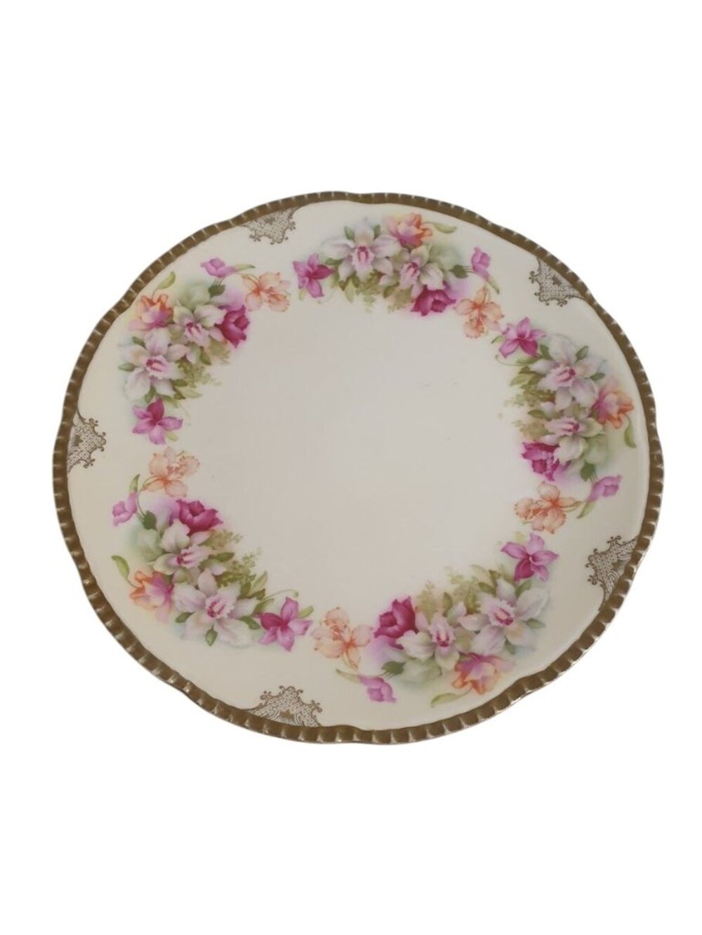 Prussia Porcelain China Plate Floral Pattern Gold Trim Scalloped Edge 8.5 Inches